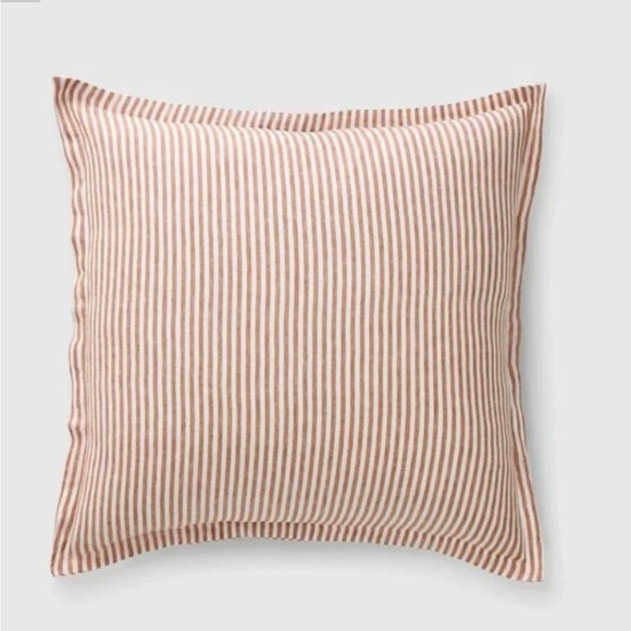 NWOT Quince European Linen Terracotta and White Stripe Euro Sham Set of 2 - Picture 4 of 4